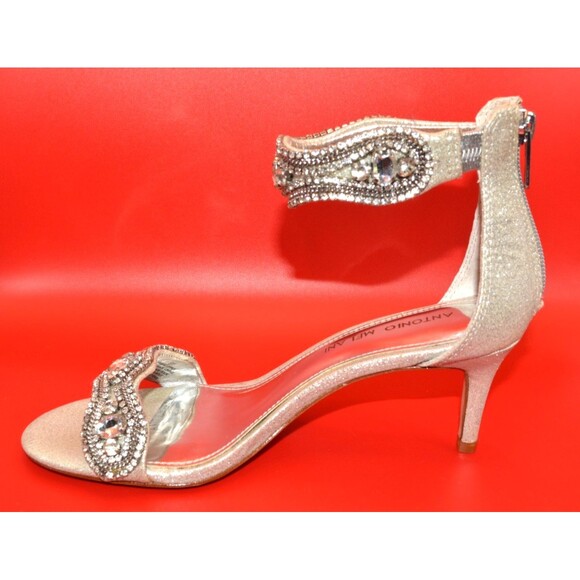 Antonio Melani Women’s Sandals 6M Silver Glitter Jeweled Ankle Strap Heels 2.5” - Picture 6 of 12
